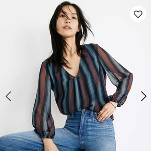 Madewell Sheer Sleeve Top in Academy Stripe